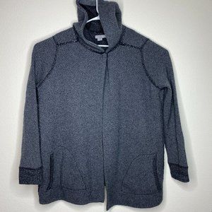 360 Sweater Womens Size L Hooded Cashmere Wool Blend Tunic Grey Hood one button
